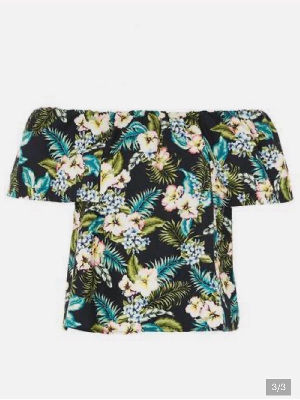 Topshop Black Floral Off-Shoulder Ruffle Top NWT - Picture 3 of 3